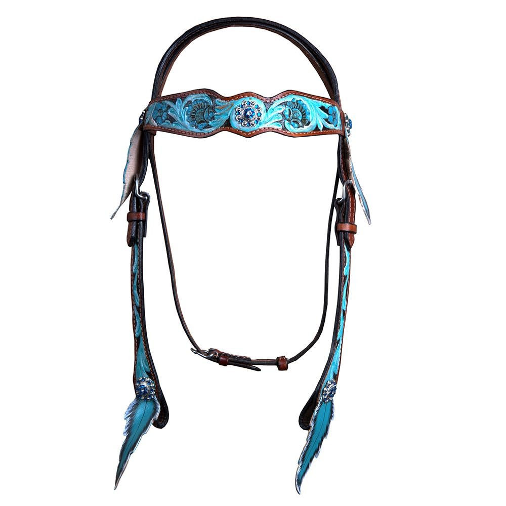 HILASON Western Horse Floral Hand Painted Genuine Leather Headstall Blue