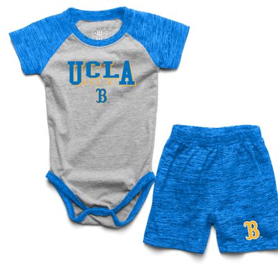 Wes and Willy Baby College Sports Fan Outfit One Piece Snap Suit and Short Set Cloudy Yarn Pattern (UCLA, 18 Months)