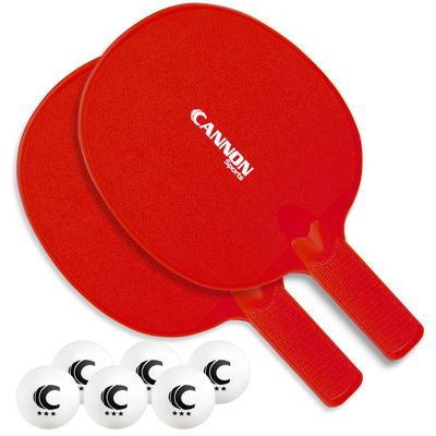 Cannon Sports Unbreakable Table Tennis Paddle Set - 2 Rackets with 6 Pack of 3-Star Table Tennis Balls  Portable Set for 2 Players (2 Red Paddles + 6 White Balls)