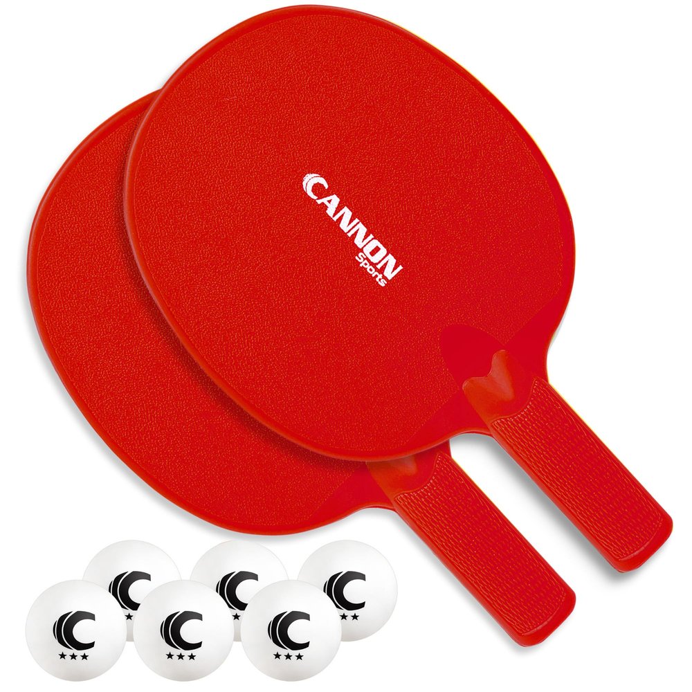 Cannon Sports Unbreakable Table Tennis Paddle Set - 2 Rackets with 6 Pack of 3-Star Table Tennis Balls  Portable Set for 2 Players (2 Red Paddles + 6 White Balls)
