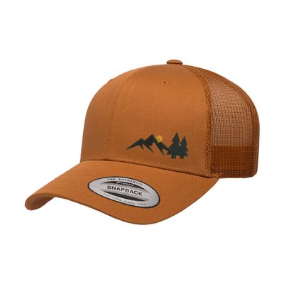 Love Sketches Embroidered Outdoor Mountain Moon Trucker Hat Mesh Back Baseball Hat for Men and Women (US, Alpha, One Size, Caramel_MtnMoon-BlkYelw)