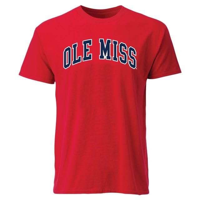 Barnesmith University of Mississippi Ole Miss Rebels Short Sleeve Adult Unisex T-Shirt, Classic, Red, Small