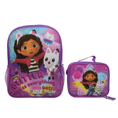 AI Accessory Innovations Gabbys Dollhouse 2 Piece Backpack Set, Pre-School Girls 16" Travel Bag, Pink