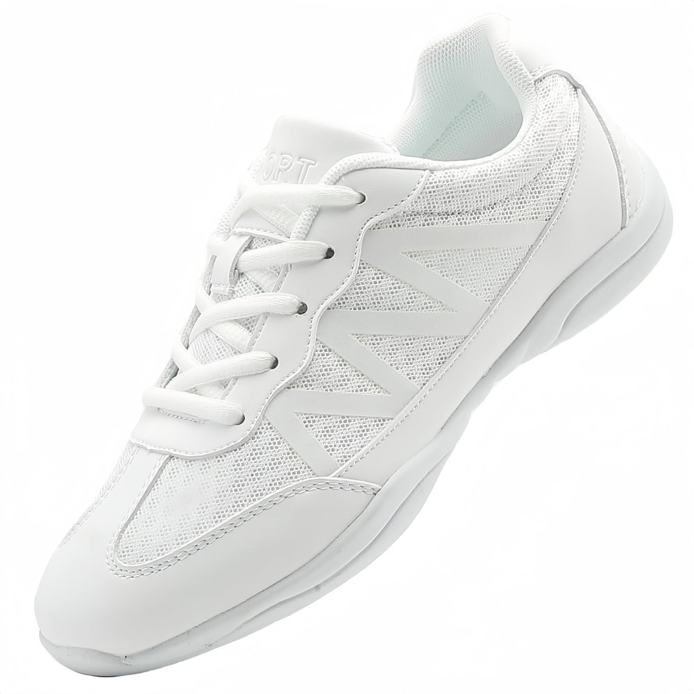 CheeryEase Girls White Cheer Shoes Youth Cheerleading Dance Shoes Breathable Lightweight Athletic Training Sneakers for Competition Sport Big Kid Size 1.5