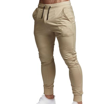 Mens Cotton Drawstring Joggers Pants Casual Workout Running Gym Sweatpants Stretch Elastic Waist Cargo Trousers (Khaki,X-Large)