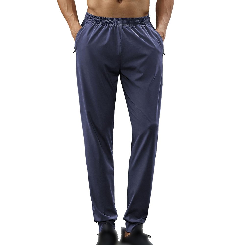 Maiyifu-GJ Mens Sweatpants with Zipper Pockets Lightweight Elastic Waist Hiking Pants Casual Athletic Workout Jogger Trousers (Blue,Medium)