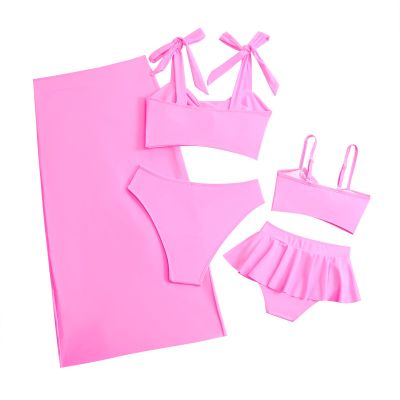 Family Matching Swimwear Fashion Print Beachwear Mother Daughter Swimsuits Father Son Swim Trunks Bathing Suit (Girl, Pink E, 5-6 Years)