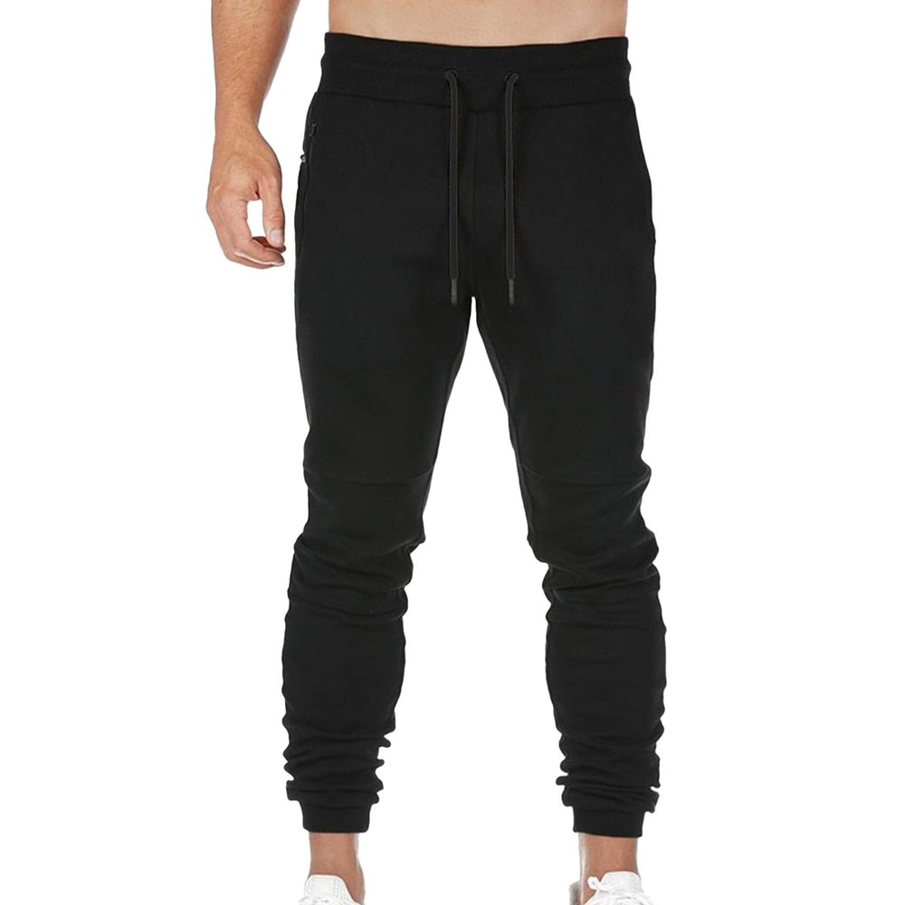 Maiyifu-GJ Men Casual Joggers Pants with Pocket Cotton Drawstring Cargo Pant Sweatpants Stretch Elastic Waist Hiking Trousers (Black,Large)