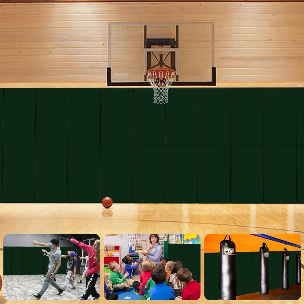 VANCL Wall Protection Pads Green for Basketball Gym Wall Padding Green 2" Thick Foam Sport Gym Wall Pad Green(60" L x 20" W), Waterproof Durable Wall Protection Pads for Safety(5 Pack)