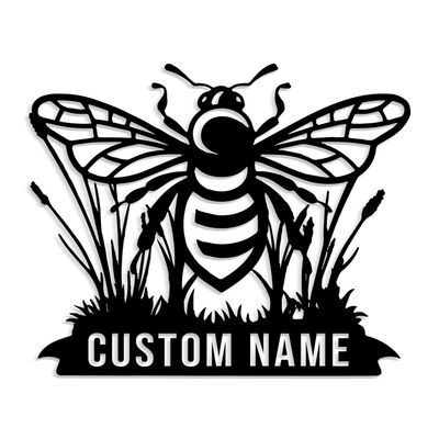 Custom Bee Metal Sign, Bee Monogram Metal Sign Art, Personalized Bee Metal Wall Art, Metal Bee Decor, Bee Garden Decor, Beekeeping Wall Decor, Gardener Beekeeper Gift (Style-6)