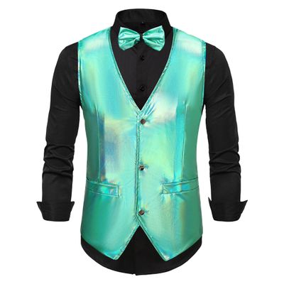 DGHM-JLMY Mens Vest Tie Set Waistcoat for Suit or Tuxedo Wedding Party Formal Dress Waistcoat for Suit or Tuxedo (X-Large,Green)