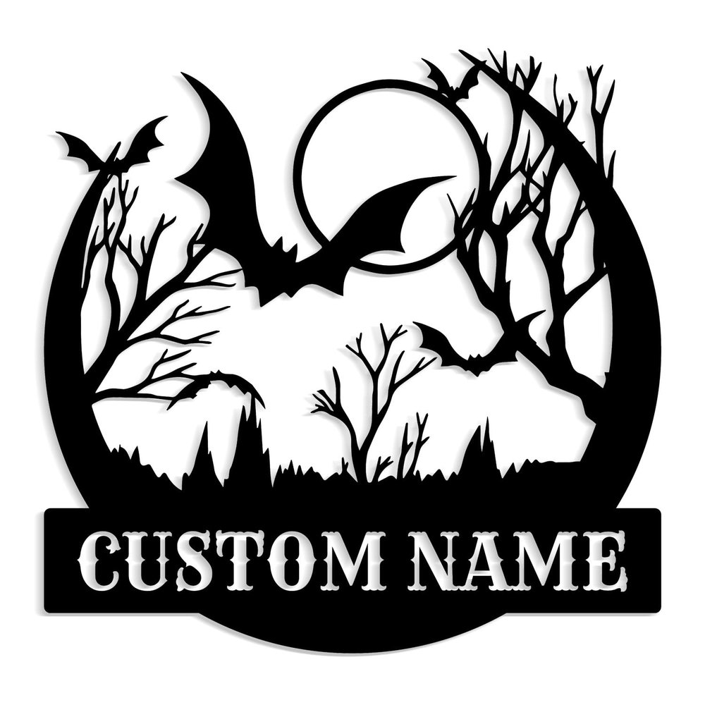 Made of bat metal signs, bat home decor, bat metal wall art, bat monogram, metal name sign, bat wall art decoration, halloween decoration, halloween, bats (Style-4)