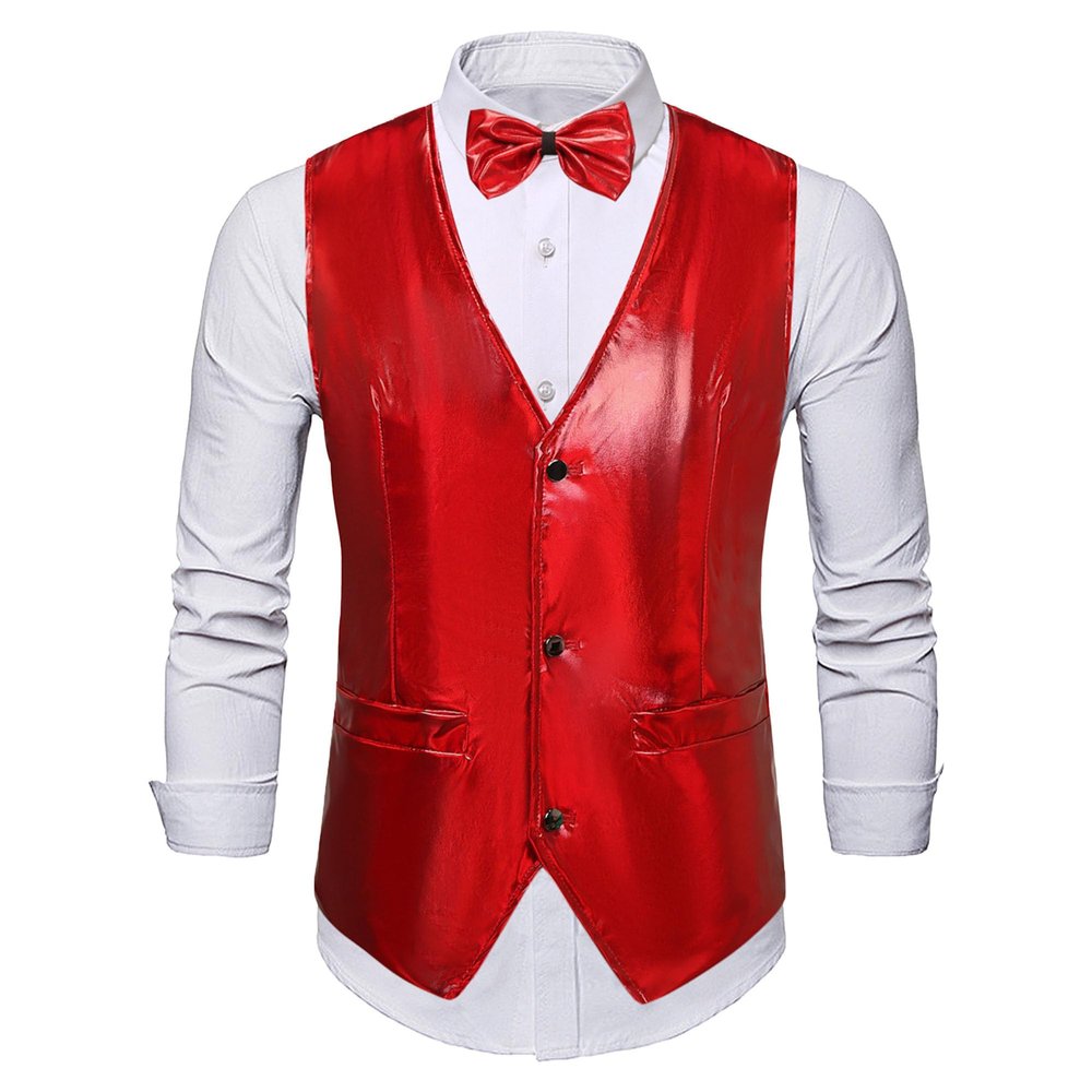 DGHM-JLMY Mens Vest Tie Set Waistcoat for Suit or Tuxedo Wedding Party Formal Dress Waistcoat for Suit or Tuxedo (XX-Large,Wine Red)