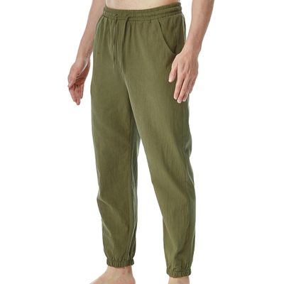 Maiyifu-GJ Mens Cotton Linen Drawstring Pants Elastic Waist Lightweight Sweatpants Summer Casual Loose Jogger Long Trousers (Army Green,Large)
