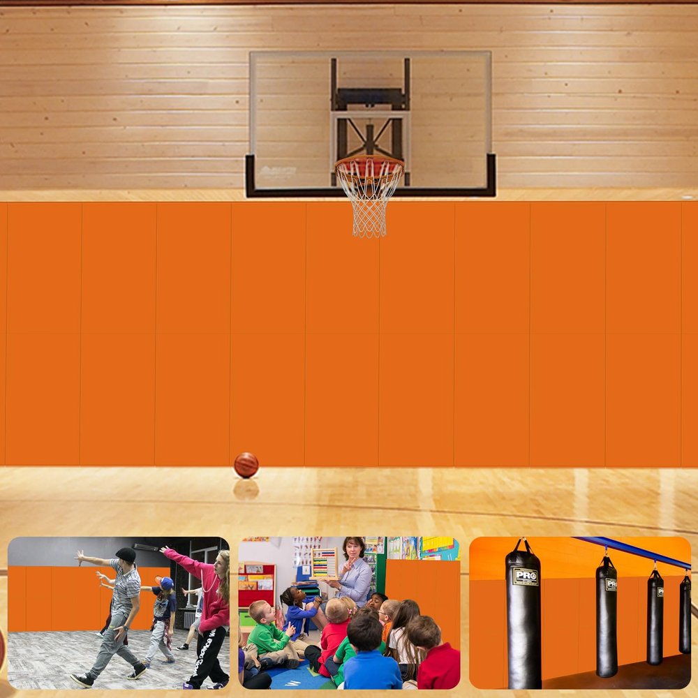 VANCL Wall Mats for Padding Basketball Gym Wall Padding 2" Thick Foam Gym Wall Pad Orange for Protection- Waterproof Durable Basketball Gym Wall Pads for Wall-Mounted Basketball Hoops[3 Pack]