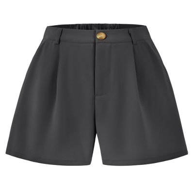 KIRUNDO Shorts for Women Dressy Casual Summer Elastic Waist in The Back Pleated Wide Leg Tailored Work Trouser Shorts (Dark Grey, XX-Large)