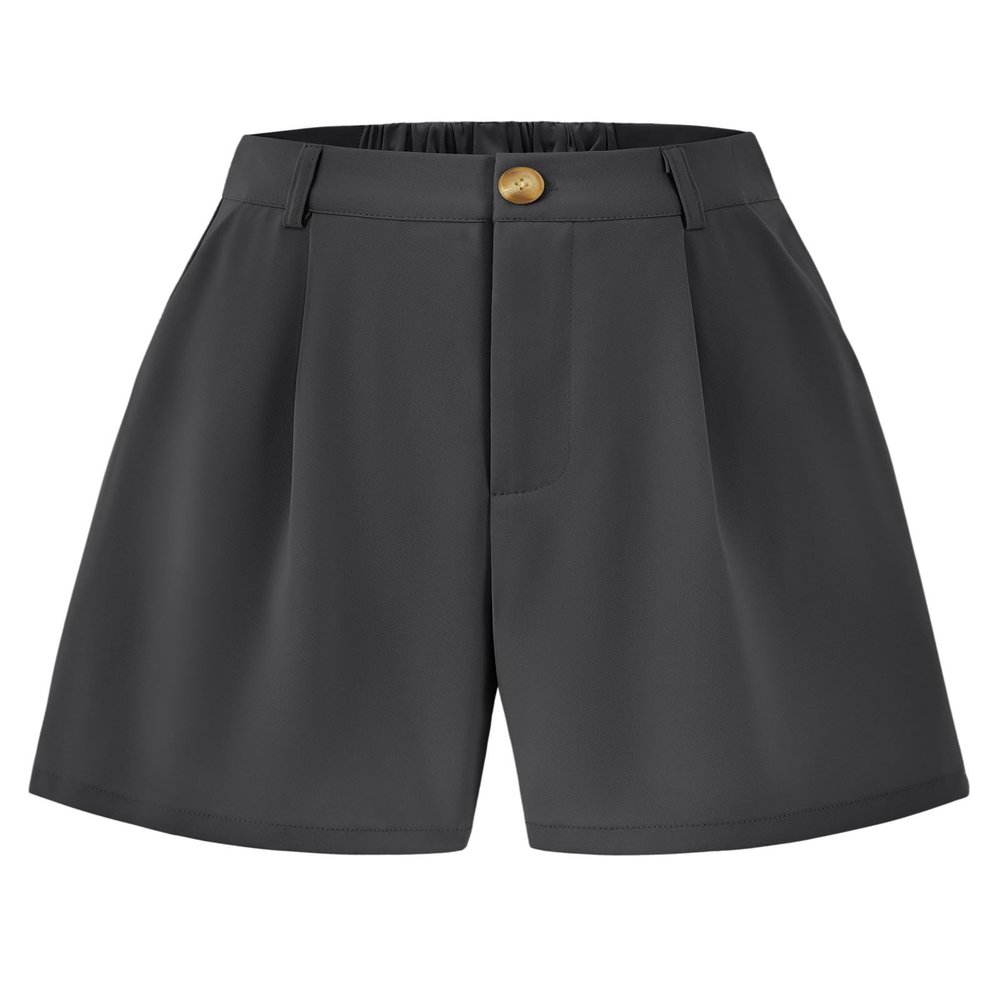 KIRUNDO Shorts for Women Dressy Casual Summer Elastic Waist in The Back Pleated Wide Leg Tailored Work Trouser Shorts (Dark Grey, XX-Large)