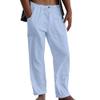 Maiyifu-GJ Men's Linen Cotton Loose Fit Pants Casual Sweatpants Lightweight Elastic Waist Drawstring Pants Jogger Trousers (Light Blue 1,Medium)