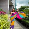 Be4Me.com Alia bhatt Saree celebraty inspired sari Bollywood partywear Satin and Georette Printed saree (unstitch Blouse) (Alia Rainbow -Purple) view 4