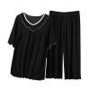 Generic Women Pajama Sets Two-Piece Sleepwear Loungewear Short Sleeve V Neck Pullover Pj Lounge Sets Nightwear with Long Pants, X-Large, A01_black view 1