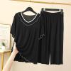 Generic Women Pajama Sets Two-Piece Sleepwear Loungewear Short Sleeve V Neck Pullover Pj Lounge Sets Nightwear with Long Pants, X-Large, A01_black view 2