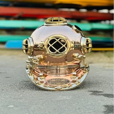 Cooper Brass Scuba Diving Helmet | Boston U.S Navy Mark V Divers Helmet | Nautical Marine Scuba Diving Helmet 18 Inch