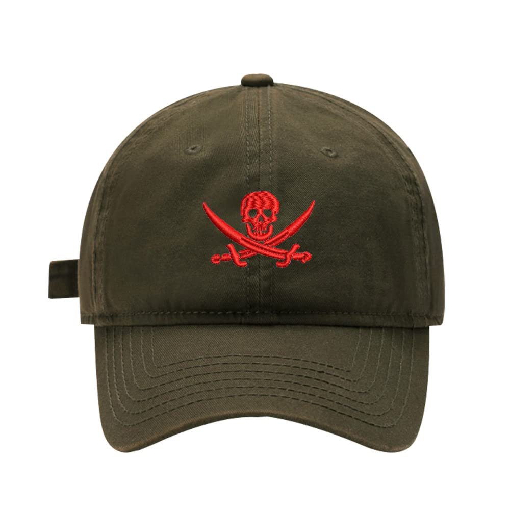 Juiwuerqi Mens Baseball Caps Pirate Skull Embroidered Washed Cotton Adjustable Outdoor Dad Hats for Men (7 1/2,Green)