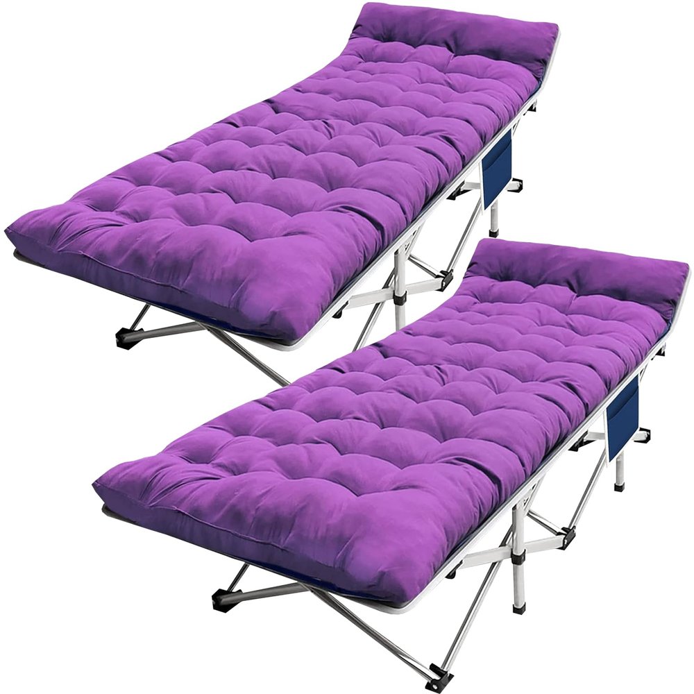 Faysore 2-Pack Camping Cot Cots for Sleeping with Mattress Cots for Camping for Adults with Camfortable Pad Heavy Duty Camping Bed with Carry Bag Folding Cot for Hiking Home Office Nap Vacation