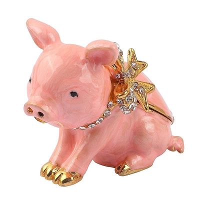 LiuliuBull Pig with Bow Animal Figurine Jewelry Trinket Box Ring Holder Storage Statue Collectible Ornament