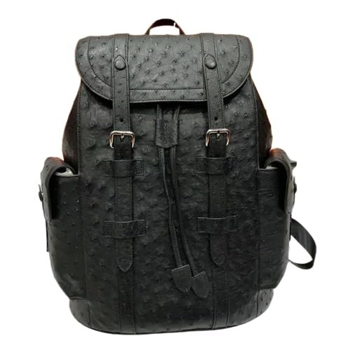 Authentic Real True Ostrich Skin Men Large Casual Black Drawstring Backpack Genuine Exotic Leather Male Leisure Travel Bag Pack