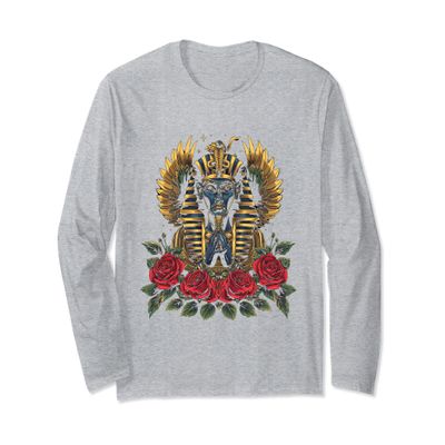 egypt ancient pharaoh with roses jackal tut sphinx egyptian Long Sleeve T-Shirt