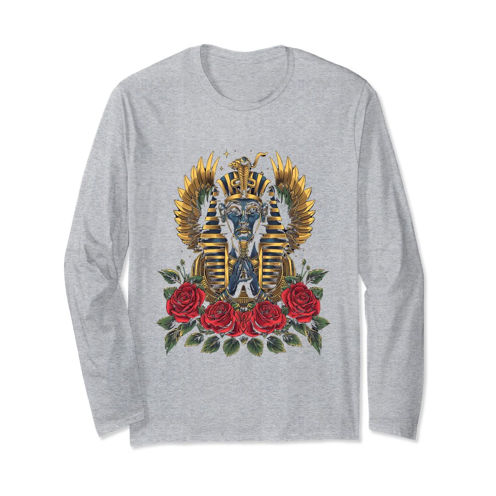 egypt ancient pharaoh with roses jackal tut sphinx egyptian Long Sleeve T-Shirt