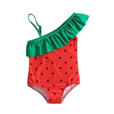 NineFit Basics Baby Girls Swimsuit Summer Toddler Girls Ruffles Cartoon Watermelon Prints Beach Swimsuit Bikini 1 (Red, 4-5 Years)
