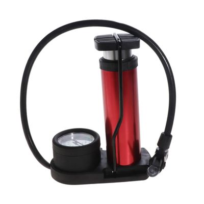 BIUDECO Mini Portable High-Pressure Floor Pump with Dual Nozzle Inflator for Bikes Motorcycles and Sports Equipment Lightweight Foot-Activated Pump with Pressure Gauge Red