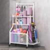 ToeWoe Yoga Mat Storage Rack with 4 Wheels and 6 Hooks 3-Tiers Removable Weight Holder with Side Basket Home Gym Equipment Organizer for Dumbbells Kettlebells Balls Etc (Color : White) view 1