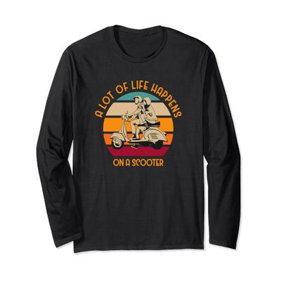 Life Adventures Retro Scooter Ride Sunset Graphic Long Sleeve T-Shirt
