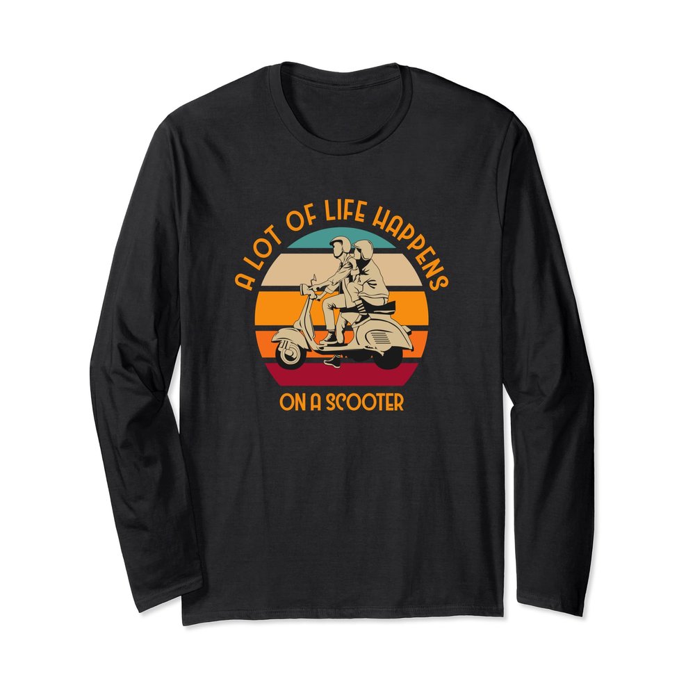 Life Adventures Retro Scooter Ride Sunset Graphic Long Sleeve T-Shirt