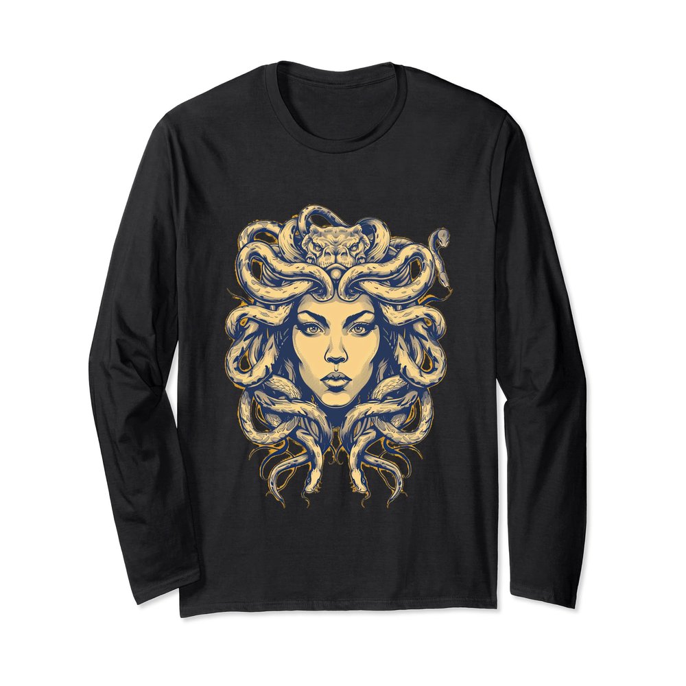 ancient greek mythology medusahead with snake hair yellow Long Sleeve T-Shirt