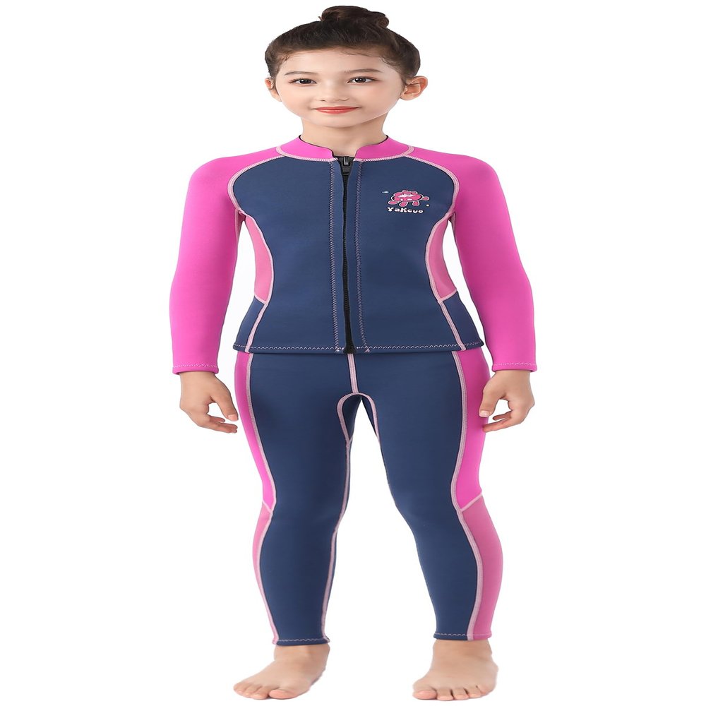 2 Pcs Boys Girls 2.5mm Long Sleeve Wetsuit Top Jacket with Neoprene Wetsuit Pant Set for Surfing Dive Snorkeling Water Sports