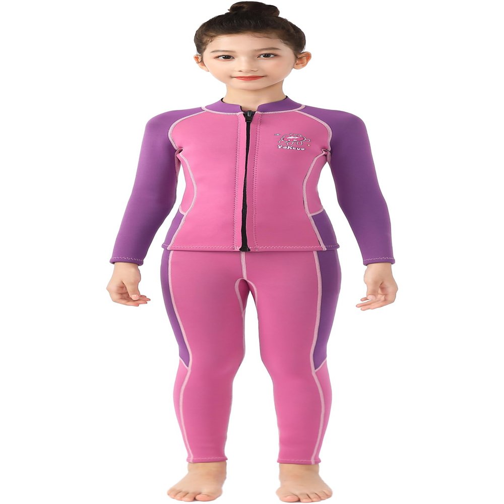 2 Pcs Boys Girls 2.5mm Long Sleeve Wetsuit Top Jacket with Neoprene Wetsuit Pant Set for Surfing Dive Snorkeling Water Sports