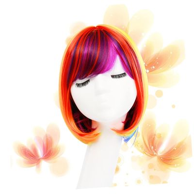 HAKIDZEL Rainbow Wig Women Short Hair Fake Hair Cosplay Wig for Halloween Vika Party
