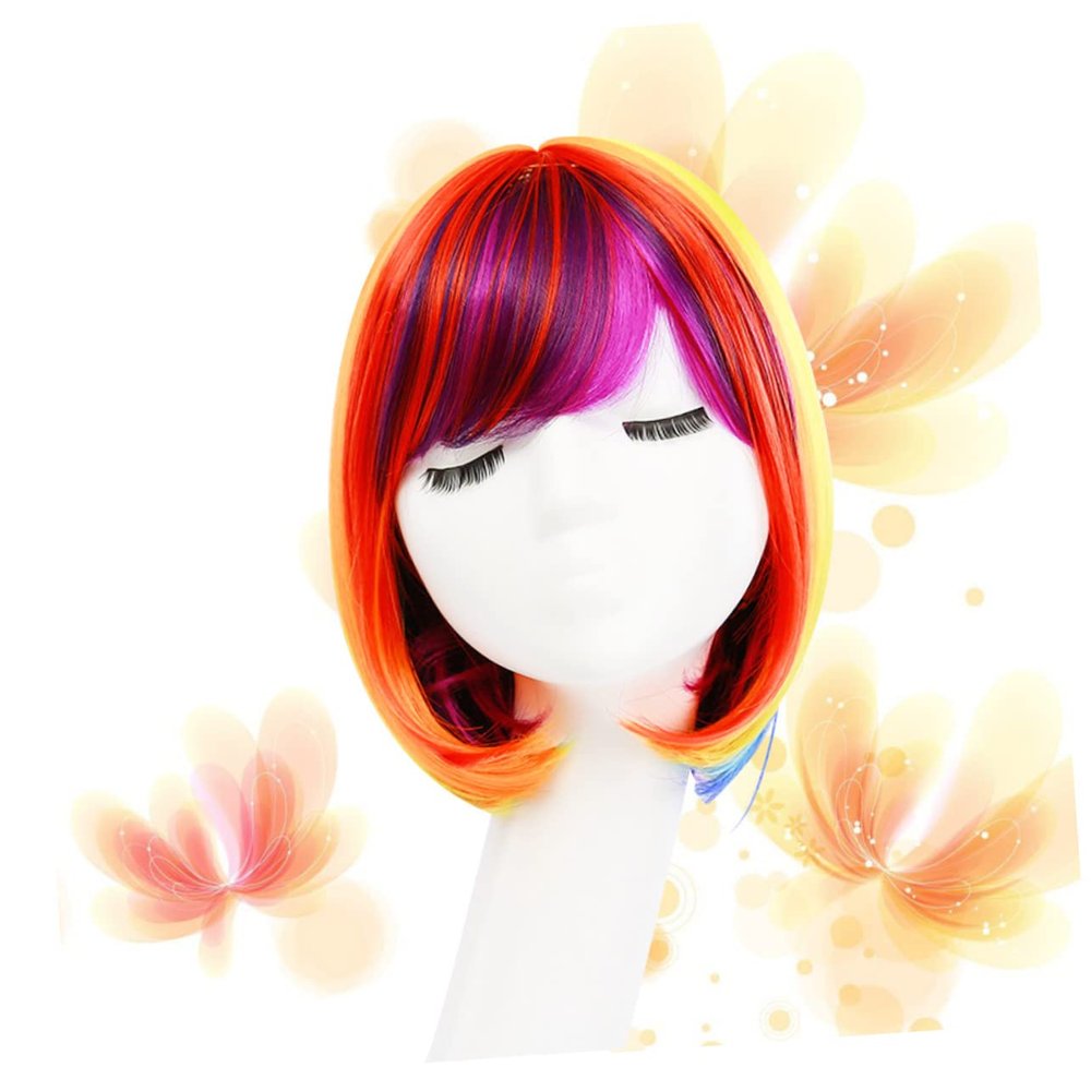 HAKIDZEL Rainbow Wig Women Short Hair Fake Hair Cosplay Wig for Halloween Vika Party