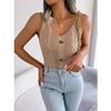 CROSTRITON Women's V Neck Tank Tops Sleeveless Rib Knit Shirts Summer Casual Sexy Sweater Vest Khaki view 4
