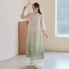 JIMINISO Elegant Tang Suit Women Chinese Style Landscape Printed Long Sleeves Zen Tea Clothes Dress Pants Kungfu Taichi Uniform, X-Large view 2