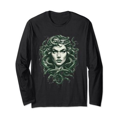 ancient greek mythology medusahead with snake hair green Long Sleeve T-Shirt