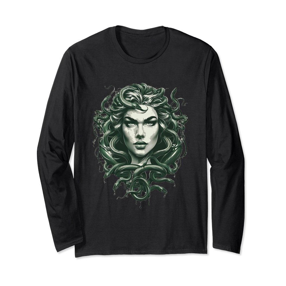 ancient greek mythology medusahead with snake hair green Long Sleeve T-Shirt