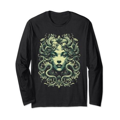 ancient greek mythology medusahead with snake hair green Long Sleeve T-Shirt