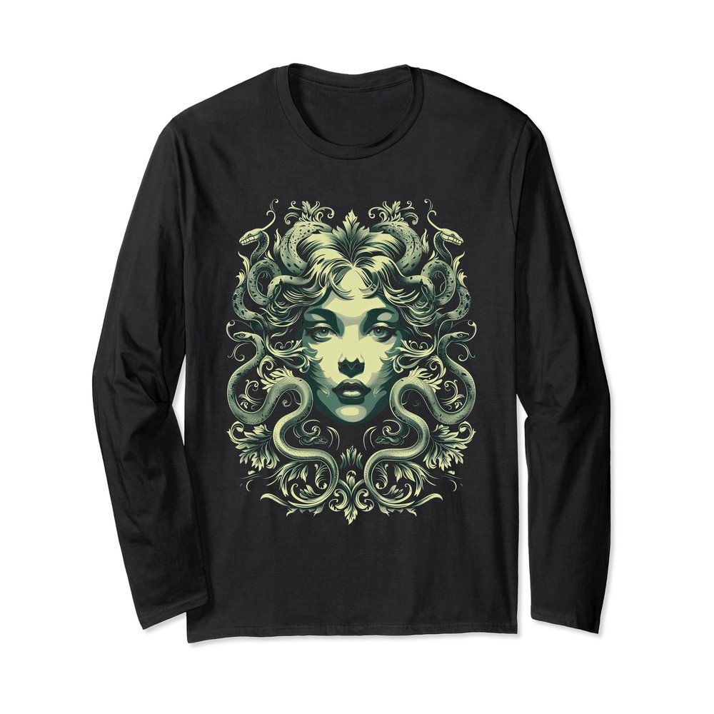 ancient greek mythology medusahead with snake hair green Long Sleeve T-Shirt