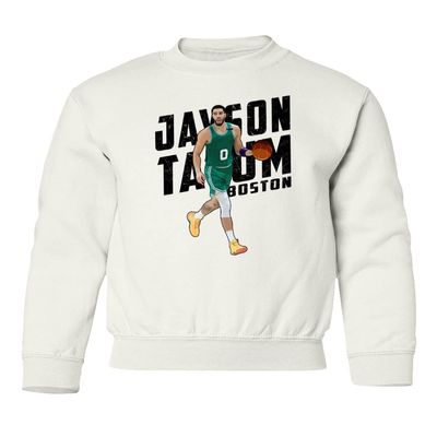 RIVEBELLA Tatum Boston Basketball Star Sports Fans Youth Crewneck Sweatshirt (White, Youth Medium)