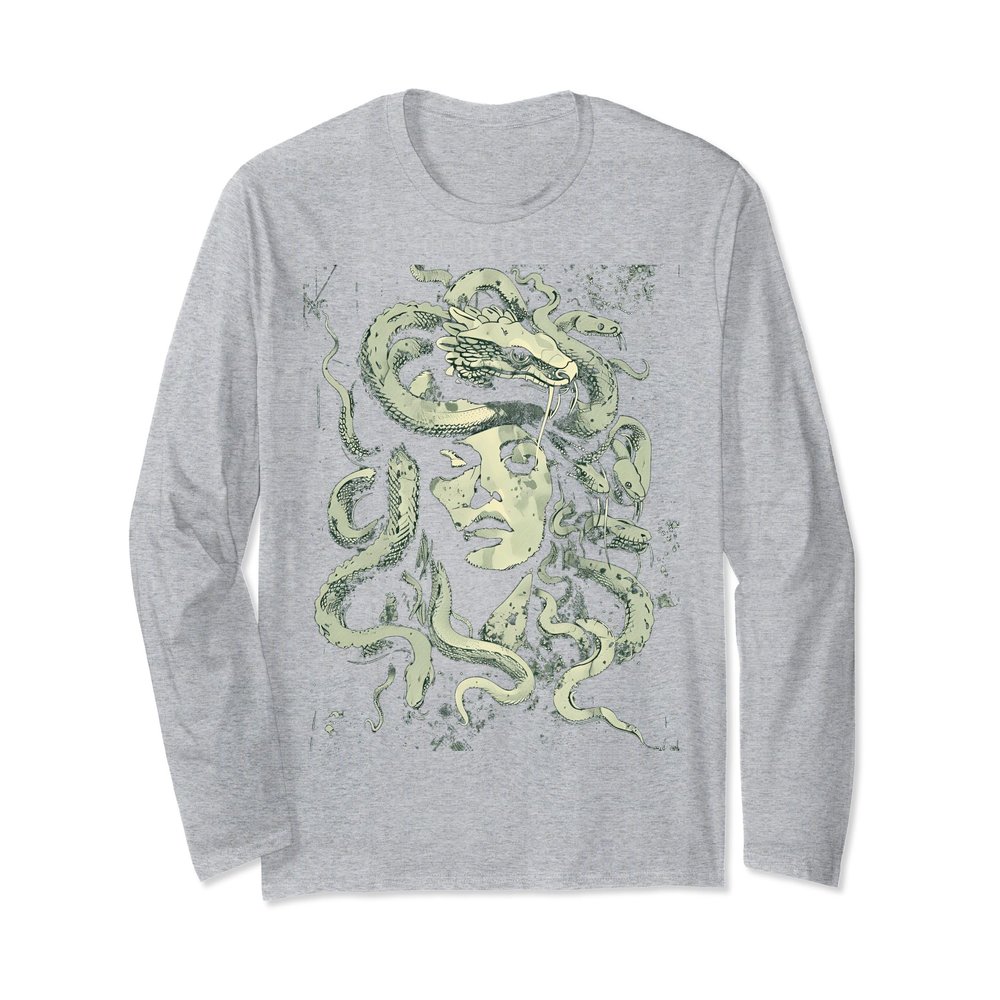 ancient greek mythology medusahead with snake hair green Long Sleeve T-Shirt